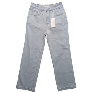 NWT Ettelo Straight Leg Jeans Women Sz 8 Light Blue High Rise Stretch H9B305(m)